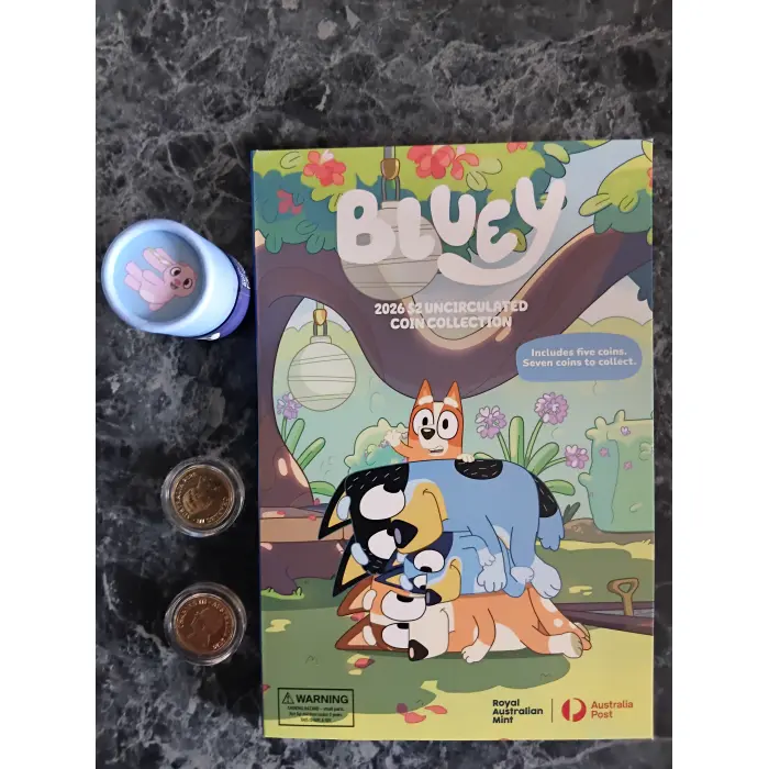 2026 Bluey  $2 uncirculated coin collection 5 coins plus 2 till coins