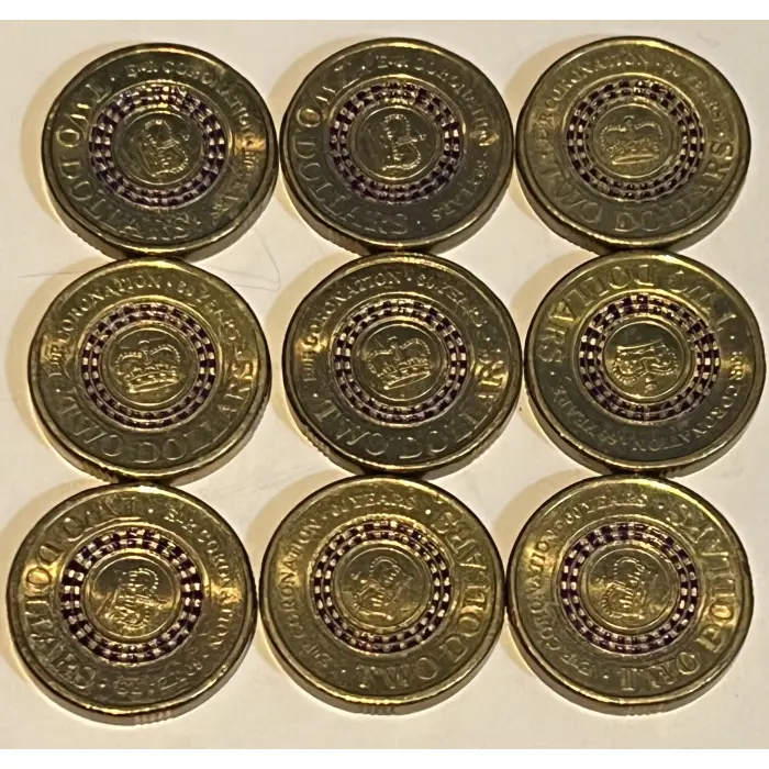 $2 circulated 2013 Queens coronation purple coin (one coin)