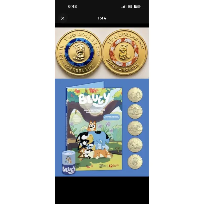2026 Bluey $2 Full Set 7 Coins - 5 In OPENED tube & 2 coloured Till coins 