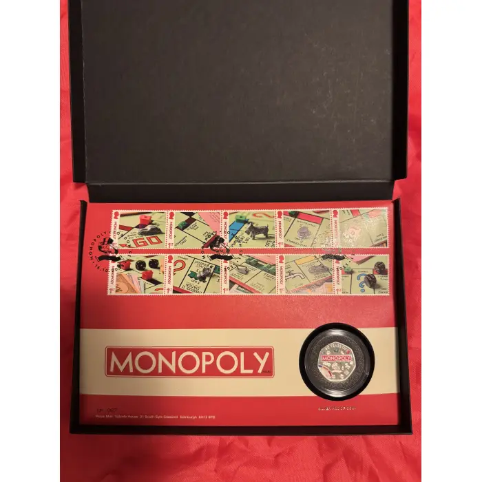 Monopoly Silver Proof 50p Coin and Stamps Cover  low Mintage of 067 of 1,000