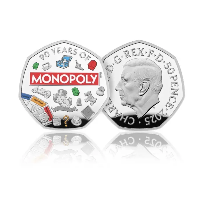 Monopoly Silver Proof 50p Coin and Stamps Cover  low Mintage of 067 of 1,000