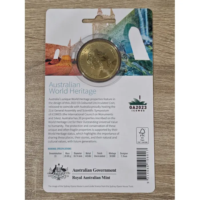 2023 Australia $5 Five Dollar World Heritage Coin Coloured Frosted Uncirculated