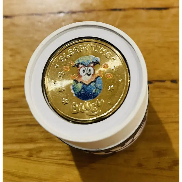 2026 Bluey Folder and Tube with the Rare COLOURED SLEEPYTIME $2 Coin