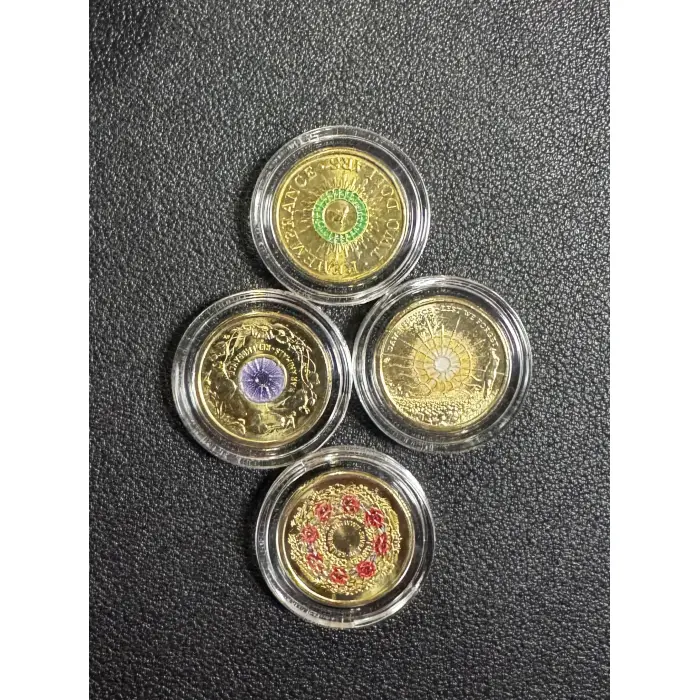 4 x $2 Unc Coins - Green Dove, War Animals, Dawn, Poppy Wreath 
