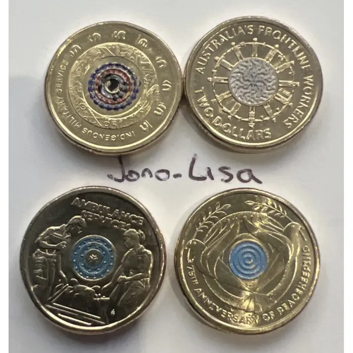 Set of 4 New Uncirculated $2 coins Colour two dollar coin set