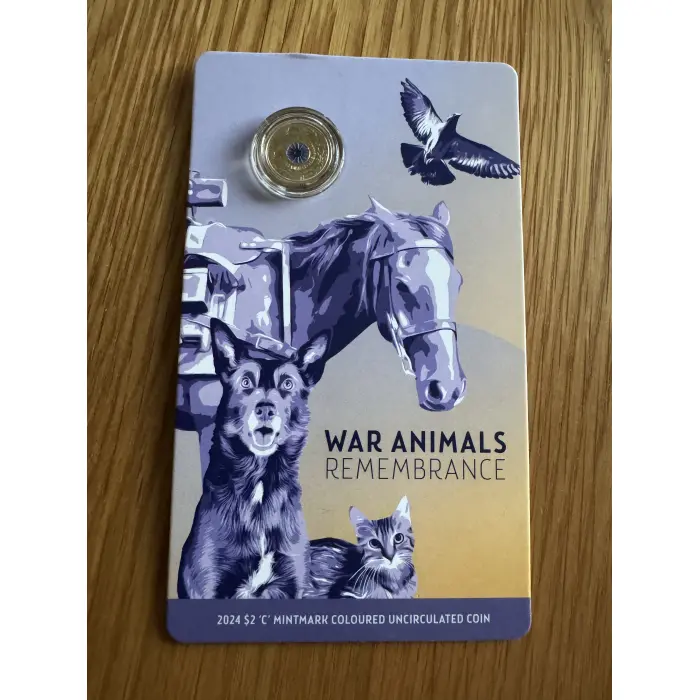2024 $2 WAR ANIMALS REMEMBRANCE-PURPLE POPPY C MINT MARK CARDED COIN