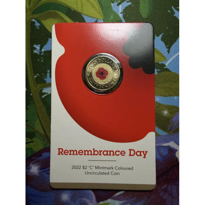 2022 Remembrance Day $2 'C' Mintmark Coloured Uncirculated Coin Card