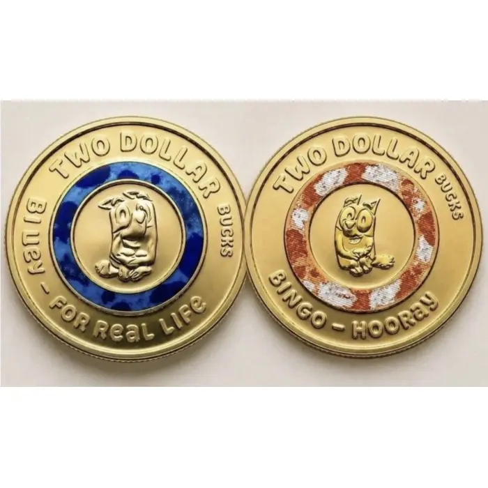 2026 Bluey $2 Bluey & Bingo Coloured aUNC Coins Set Till Design 2 x Coins.
