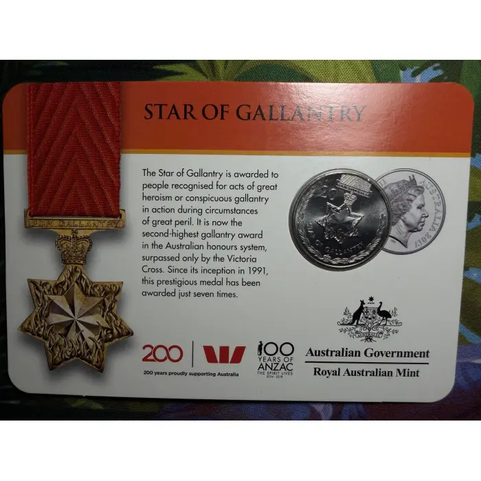 2017 100 Years Of Anzac 20c Uncirculated Star Of Gallantry Coin Card