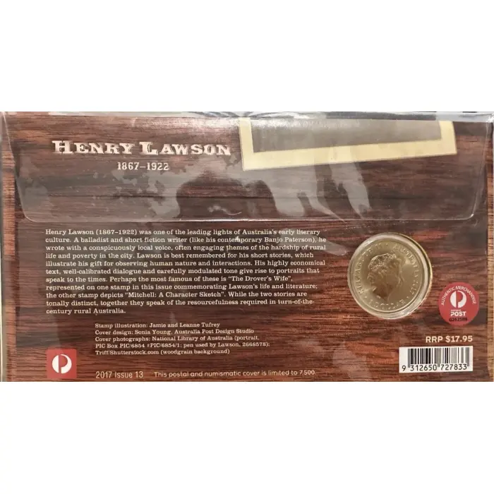 2017 PNC Henry Lawson 150th Anniversary $1 Coin and Stamp Cover