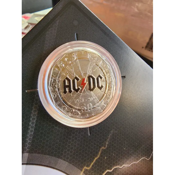 2023 RAM ACDC 50th Anniversary 50c coloured UNC coin on Card