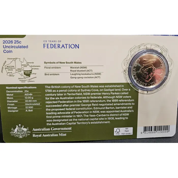2026 Uncirculated Seven-Coin Collection – 125 Years of Federation