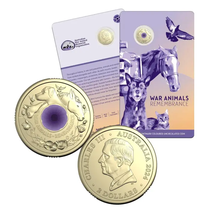 2024 $2 'C' Mintmark War Animals Coloured Uncirculated Coin Card