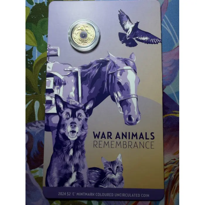 2024 $2 'C' Mintmark War Animals Coloured Uncirculated Coin Card