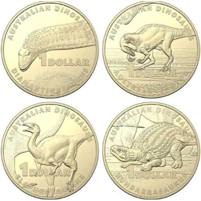 $1 2022 Dinosaurs Set of 4 Lightly Circulated AUS ONE DOLLAR Coin