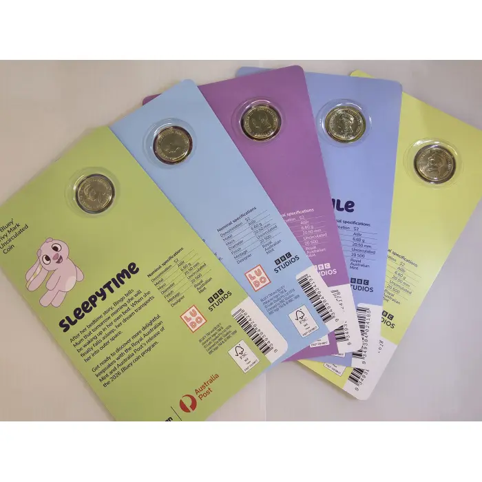 2026 Full Set of Bluey Privy Mark UNC $2 Coin in Card | Set of 5 