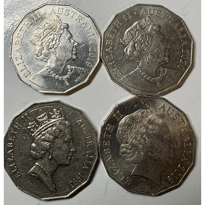 Low Mintage Australian 50 Cent Coins- 1993, 2019 IRB, 2019 JC, 2020 JC, Circulat