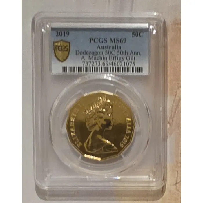 2019 - MS69 Dodecagon 50C 50th Ann. A. Machin Effigy Gilt