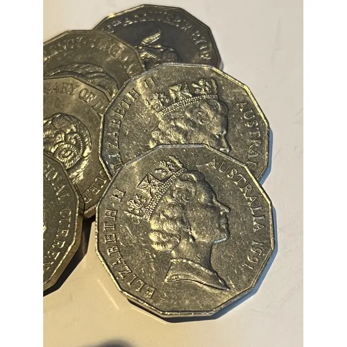 1x Circulated 1991 Rams Head  25 years of Decimal Currency 50c
