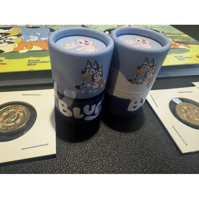 2 X Bluey 2026 Folder Tube Set + Till Coins, 1 Sealed Tube And One Opened
