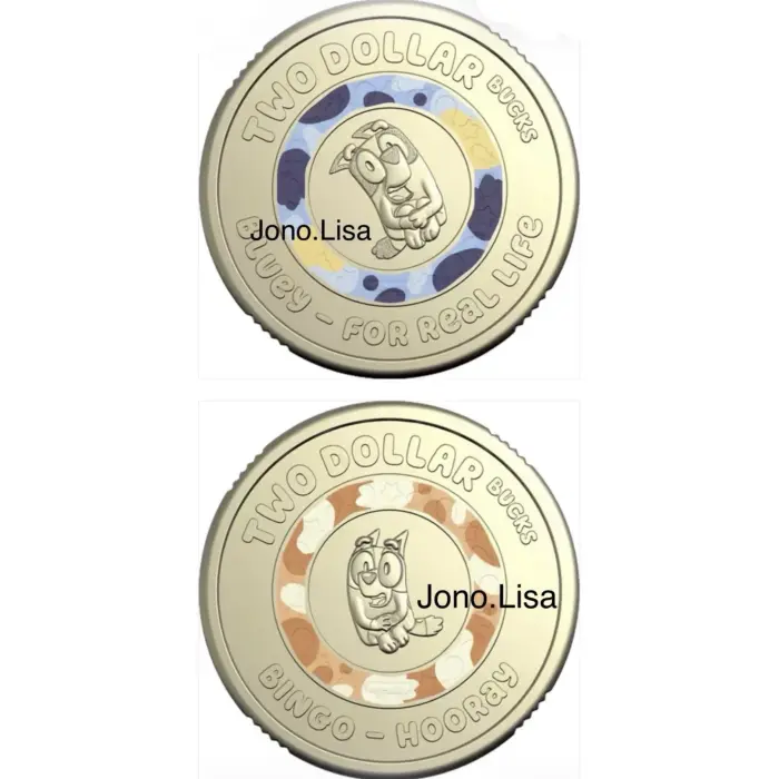 Pair of unc 2026 Bluey and Bingo colour $2 coins from bag