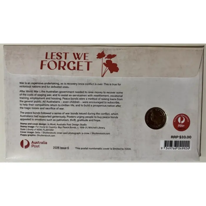 2026 $2 ANZAC Day – Lest We Forget Dawn Service PNC