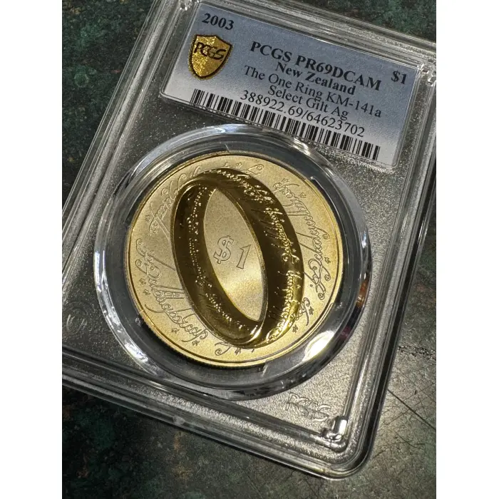 2003 $1 Lord Of The Rings Gold Plated Silver Proof NZ Coin Graded PCGS PR69DCAM
