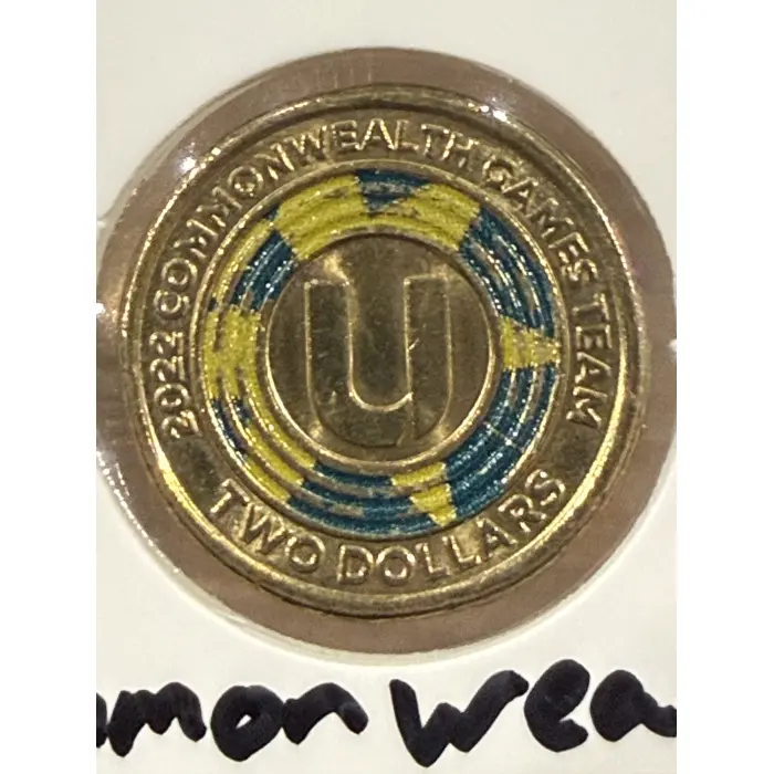CIRC Set of 3 $2 A,U,S 2022 Commonwealth Games team coins, with slight rotation.
