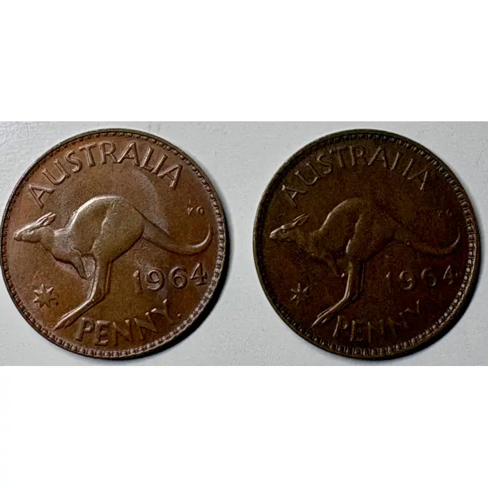 2 x 1964 Pennies UNC