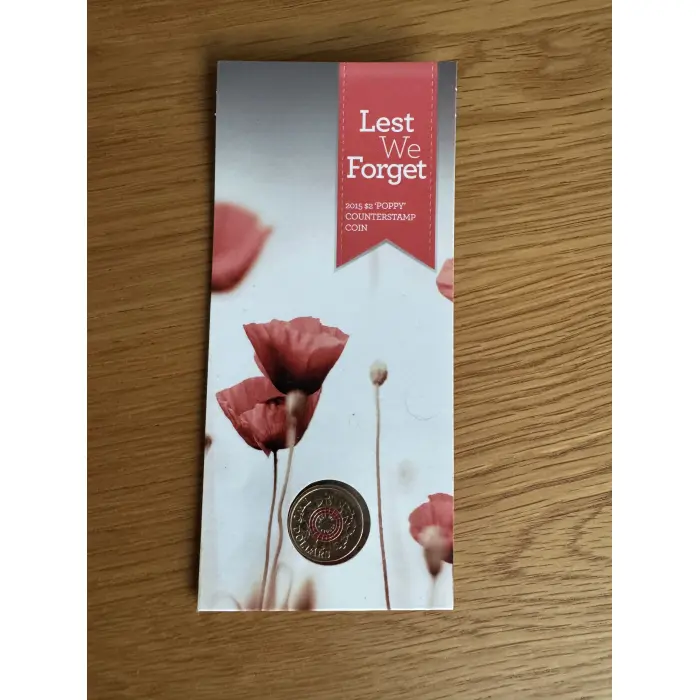 2015 $2 ANZAC COVE POPPY - LEST WE FORGET C MINT CARDED COIN