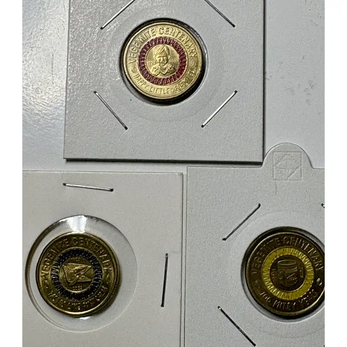 Vegemite Centenary 2023 Set of 3 $2 Coloured Coins Rare V G CIRC COND 