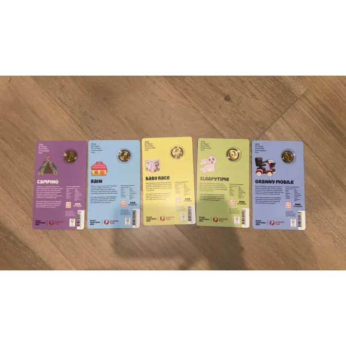 2026 Australia Full Set of 5 Bluey Privy Mark UNC $2 Coin in Card  ✅ IN HAND  ✅
