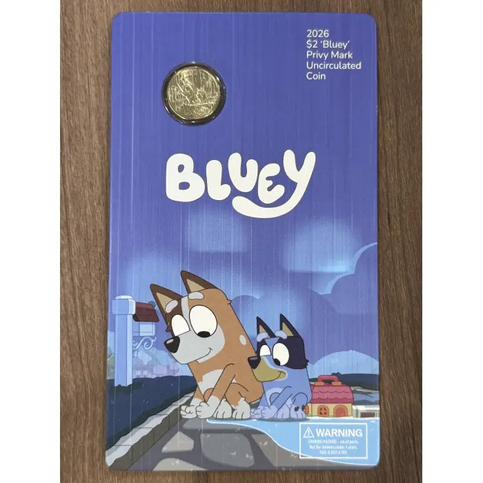 2026 $2 Privy Mark Uncirculated Coin in Card – Bluey – Rain