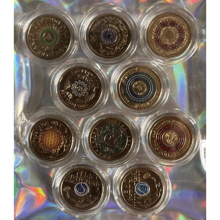 10 X $2 UNCIRCULATED COINS IN PREMIUM CAPSULES