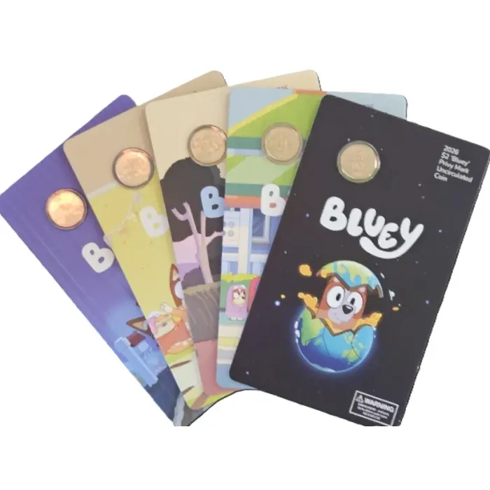 2026 Bluey Carded Privvy Coin Collection – Complete 5 Coin Set