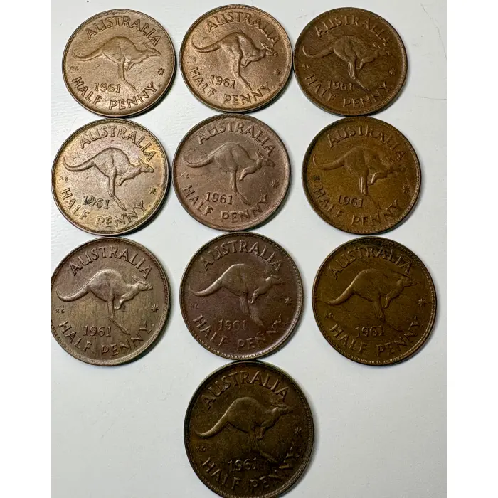 10 x 1961 Half Penny High Grade Coins