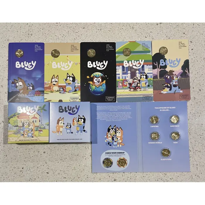 2026 bluey 14 coin bundle , silver proof, colour proof , privy , tubed , till 