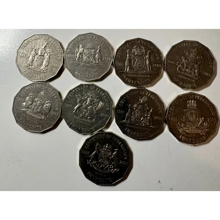 2001 Centenary Of Federation 50 Cent Set In Good Circulated Condition